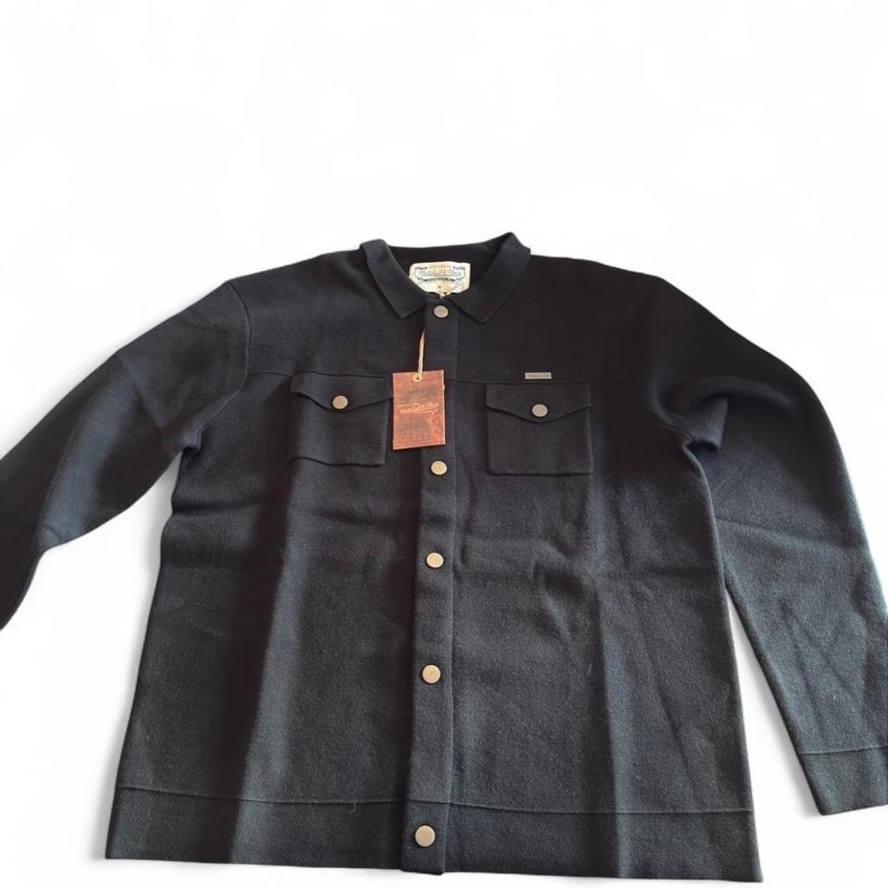 Mitchell & Ness Eli Knit Sweater Mens Medium Black Snap Front Shirt Jacket NEW